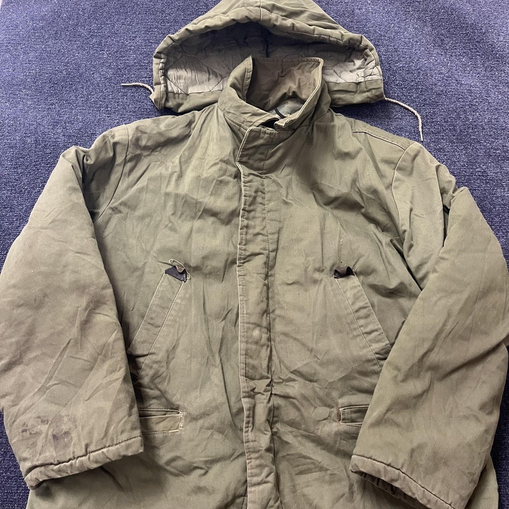 Vintage Timber King Coat Mens Large Green Canvas Parka Hooded Wool Insulated